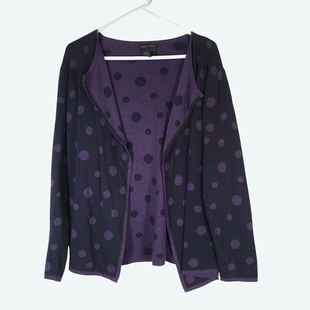 Nomadic Traders Purple Polka Dot Cotton Blend Open Front‎ Cardigan Small